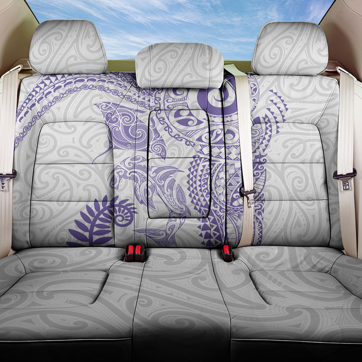 Aotearoa Maori Sea Animals Tribal Back Car Seat Cover Manta Ray and Shark Moko Pattern Purple Color