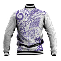 Aotearoa Maori Sea Animals Tribal Baseball Jacket Manta Ray and Shark Moko Pattern Purple Color