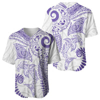 Aotearoa Maori Sea Animals Tribal Baseball Jersey Manta Ray and Shark Moko Pattern Purple Color