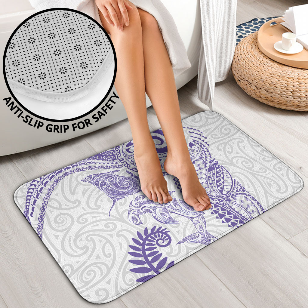 Aotearoa Maori Sea Animals Tribal Bathroom Set Manta Ray and Shark Moko Pattern Purple Color
