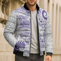 Aotearoa Maori Sea Animals Tribal Bomber Puffer Jacket Manta Ray and Shark Moko Pattern Purple Color LT03 - Polynesian Pride