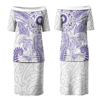 Aotearoa Maori Sea Animals Tribal Couples Matching Puletasi and Hawaiian Shirt Manta Ray and Shark Moko Pattern Purple Color LT03 - Polynesian Pride