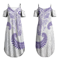Aotearoa Maori Sea Animals Tribal Couples Matching Summer Maxi Dress and Hawaiian Shirt Manta Ray and Shark Moko Pattern Purple Color LT03 - Polynesian Pride