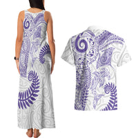 Aotearoa Maori Sea Animals Tribal Couples Matching Tank Maxi Dress and Hawaiian Shirt Manta Ray and Shark Moko Pattern Purple Color LT03 - Polynesian Pride
