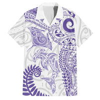 Aotearoa Maori Sea Animals Tribal Family Matching Mermaid Dress and Hawaiian Shirt Manta Ray and Shark Moko Pattern Purple Color LT03 Dad's Shirt - Short Sleeve Purple - Polynesian Pride