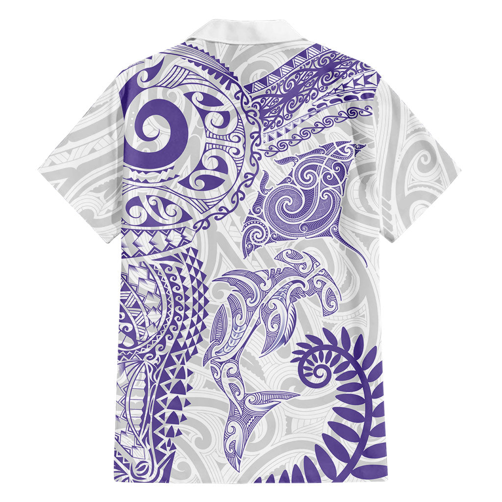 Aotearoa Maori Sea Animals Tribal Family Matching Mermaid Dress and Hawaiian Shirt Manta Ray and Shark Moko Pattern Purple Color LT03 - Polynesian Pride