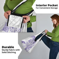 Aotearoa Maori Sea Animals Tribal Grocery Bag Manta Ray and Shark Moko Pattern Purple Color