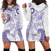 Aotearoa Maori Sea Animals Tribal Hoodie Dress Manta Ray and Shark Moko Pattern Purple Color LT03 - Polynesian Pride
