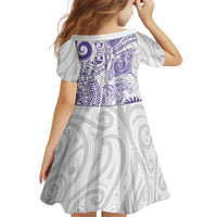 Aotearoa Maori Sea Animals Tribal Kid Short Sleeve Dress Manta Ray and Shark Moko Pattern Purple Color LT03 - Polynesian Pride