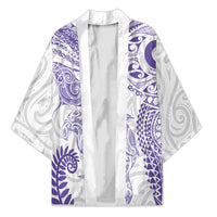 Aotearoa Maori Sea Animals Tribal Kimono Manta Ray and Shark Moko Pattern Purple Color
