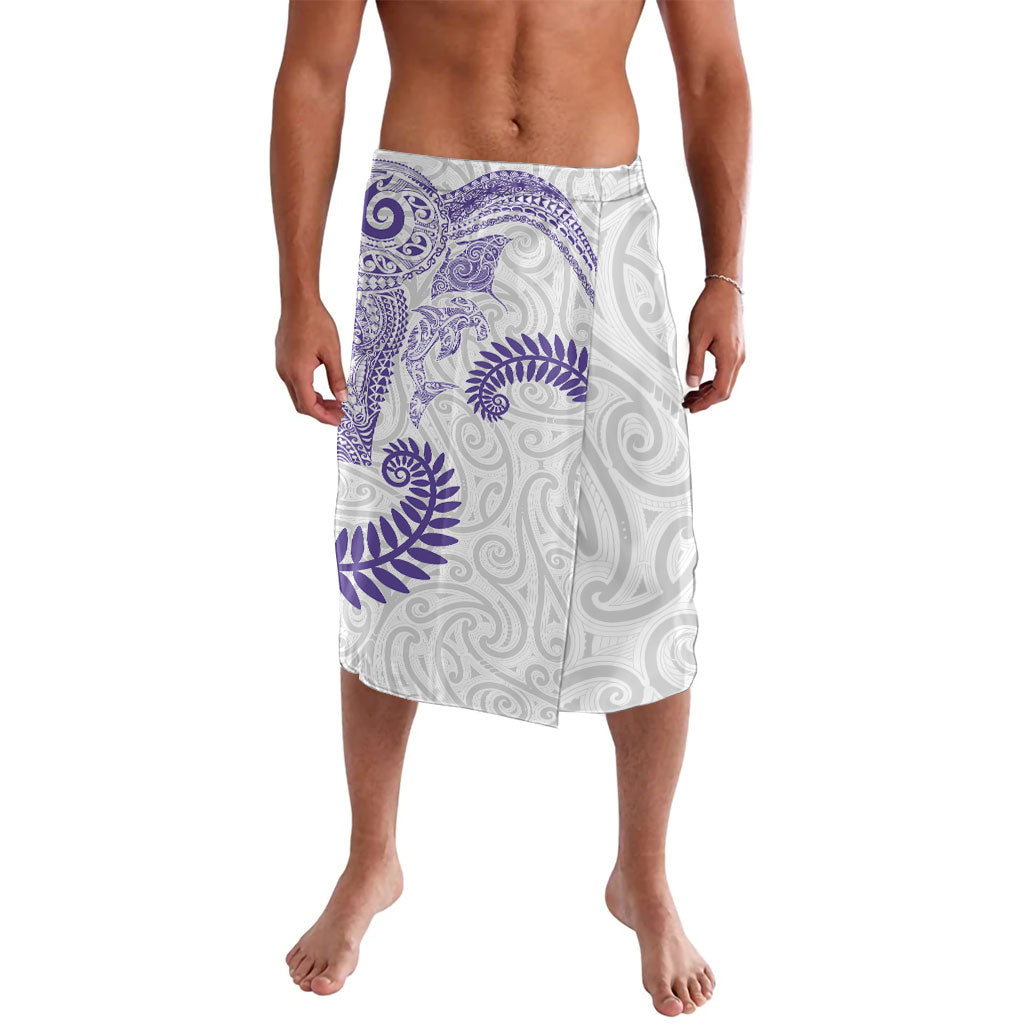Aotearoa Maori Sea Animals Tribal Lavalava Manta Ray and Shark Moko Pattern Purple Color