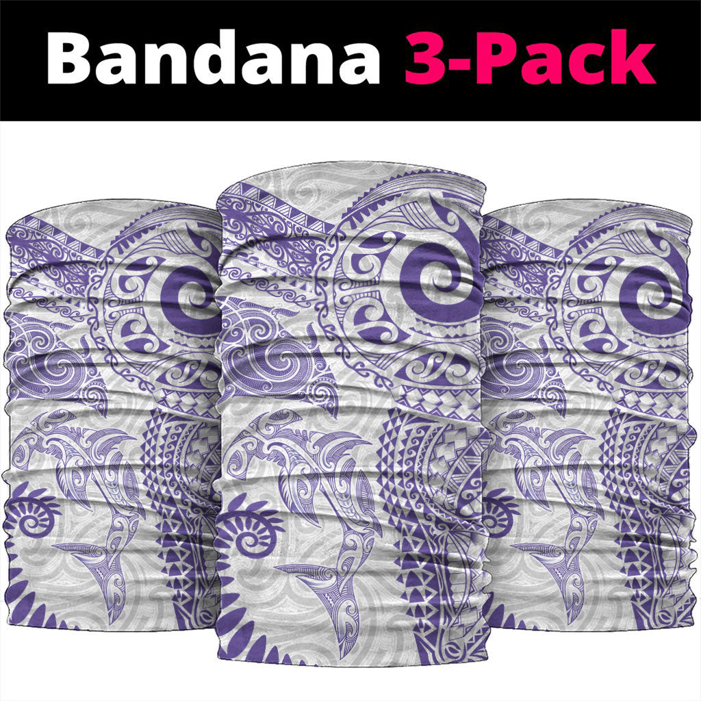 Aotearoa Maori Sea Animals Tribal Neck Gaiter Manta Ray and Shark Moko Pattern Purple Color