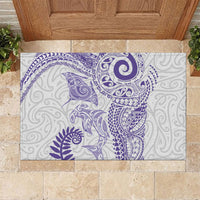 Aotearoa Maori Sea Animals Tribal Rubber Doormat Manta Ray and Shark Moko Pattern Purple Color