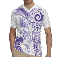 Aotearoa Maori Sea Animals Tribal Rugby Jersey Manta Ray and Shark Moko Pattern Purple Color