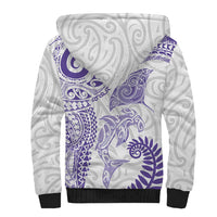 Aotearoa Maori Sea Animals Tribal Sherpa Hoodie Manta Ray and Shark Moko Pattern Purple Color LT03 - Polynesian Pride