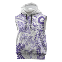 Aotearoa Maori Sea Animals Tribal Sleeveless Hoodie Manta Ray and Shark Moko Pattern Purple Color LT03 Purple - Polynesian Pride