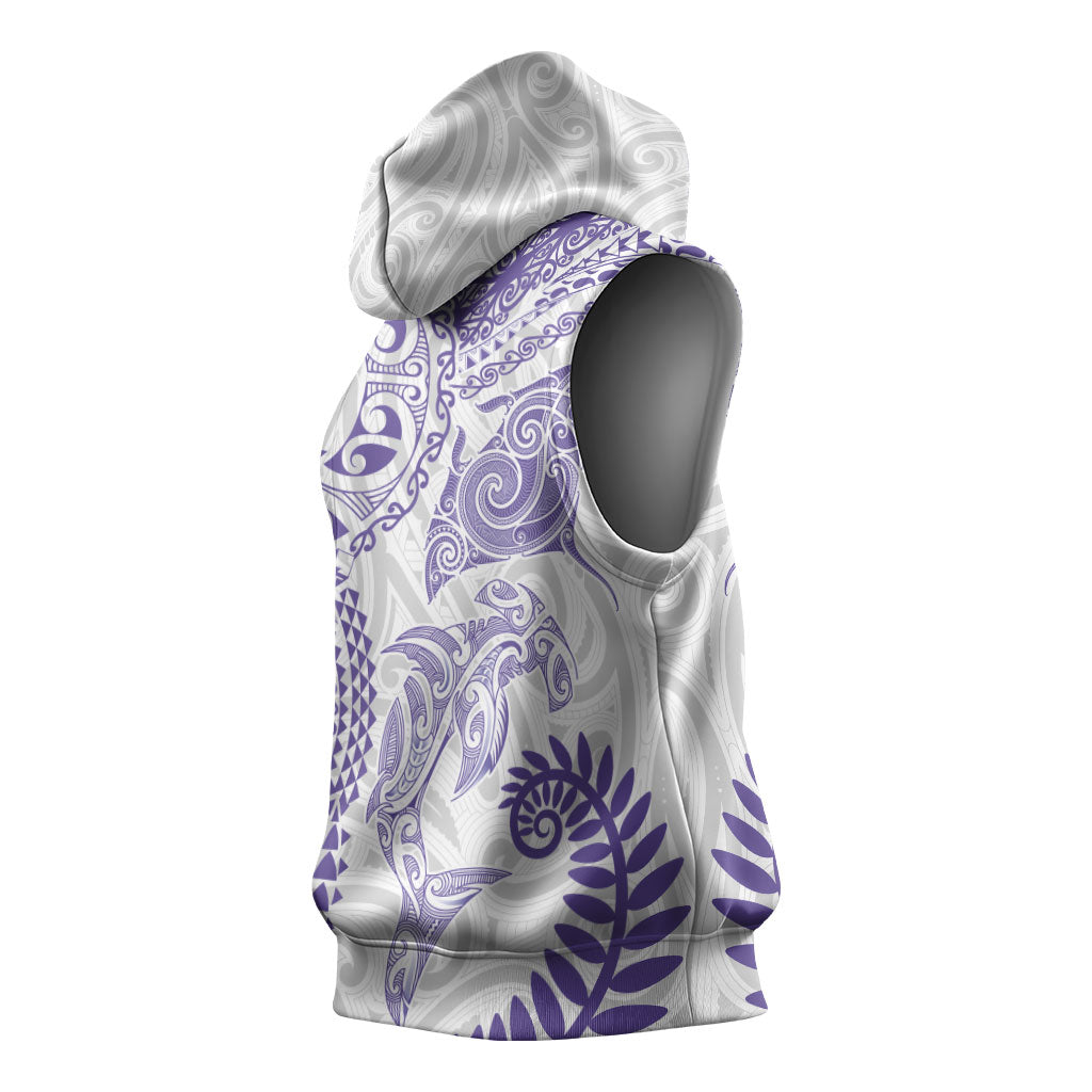 Aotearoa Maori Sea Animals Tribal Sleeveless Hoodie Manta Ray and Shark Moko Pattern Purple Color LT03 - Polynesian Pride