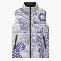 Aotearoa Maori Sea Animals Tribal Sleeveless Puffer Jacket Manta Ray and Shark Moko Pattern Purple Color