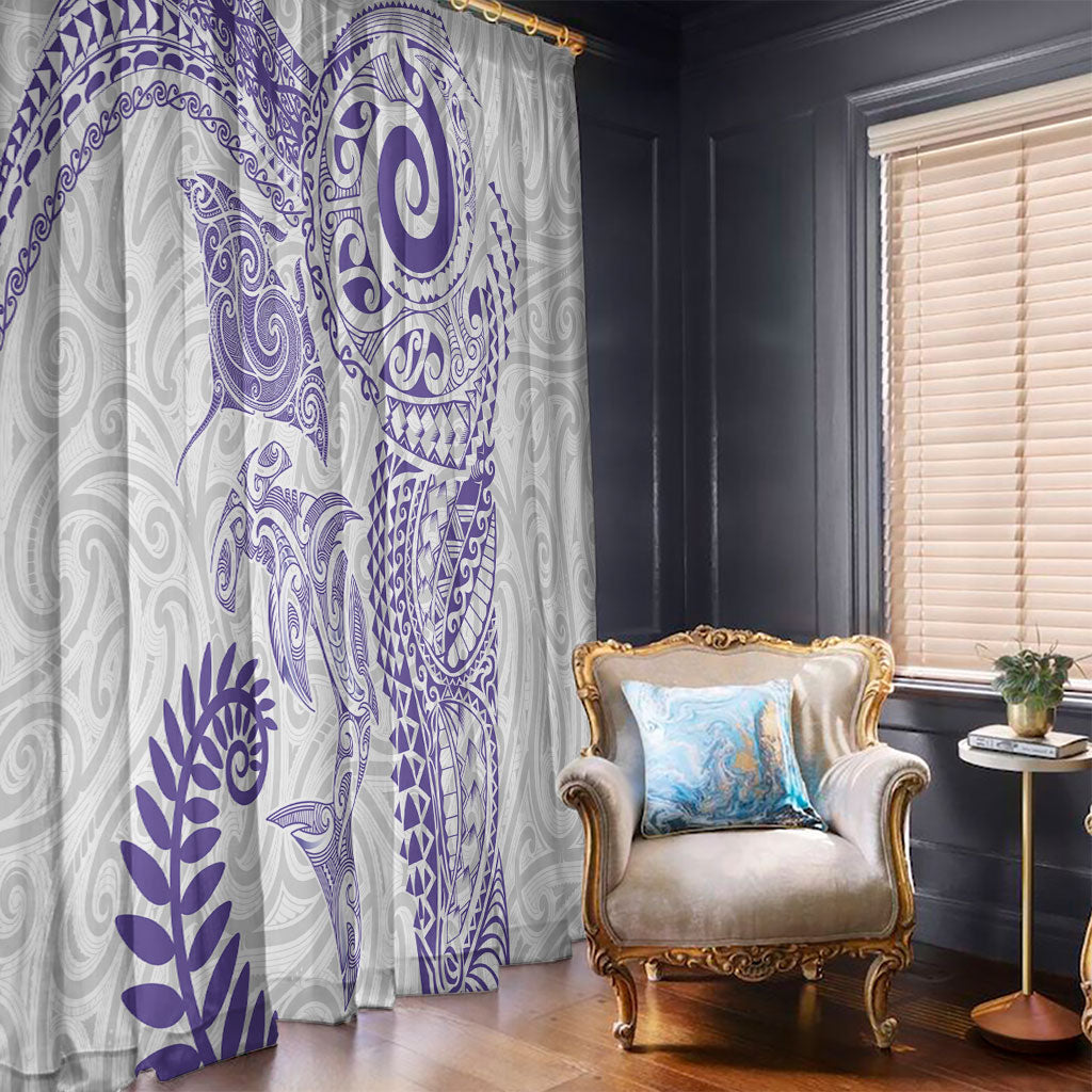 Aotearoa Maori Sea Animals Tribal Window Curtain Manta Ray and Shark Moko Pattern Purple Color