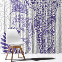 Aotearoa Maori Sea Animals Tribal Window Curtain Manta Ray and Shark Moko Pattern Purple Color