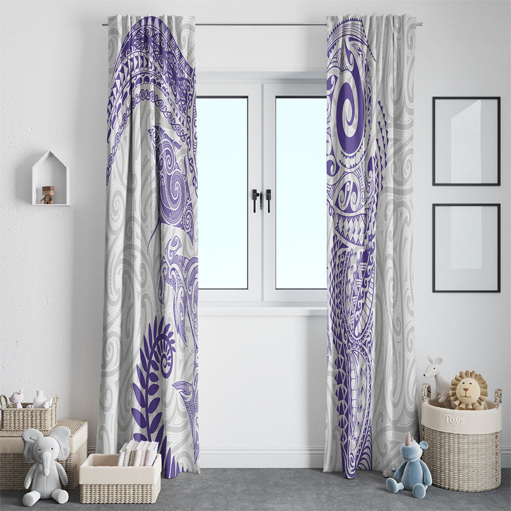Aotearoa Maori Sea Animals Tribal Window Curtain Manta Ray and Shark Moko Pattern Purple Color