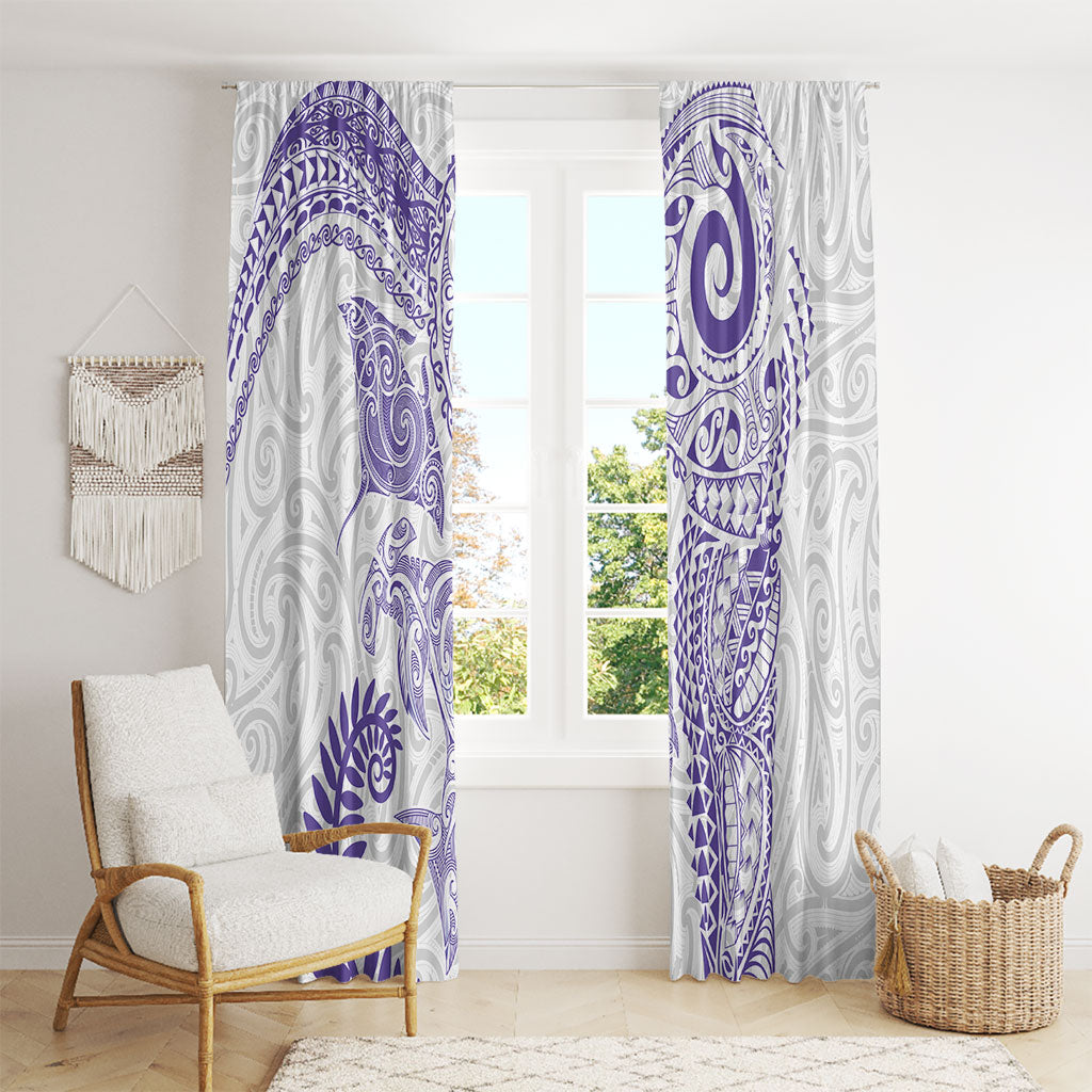 Aotearoa Maori Sea Animals Tribal Window Curtain Manta Ray and Shark Moko Pattern Purple Color