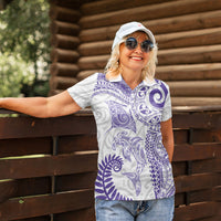 Aotearoa Maori Sea Animals Tribal Women Polo Shirt Manta Ray and Shark Moko Pattern Purple Color LT03 - Polynesian Pride
