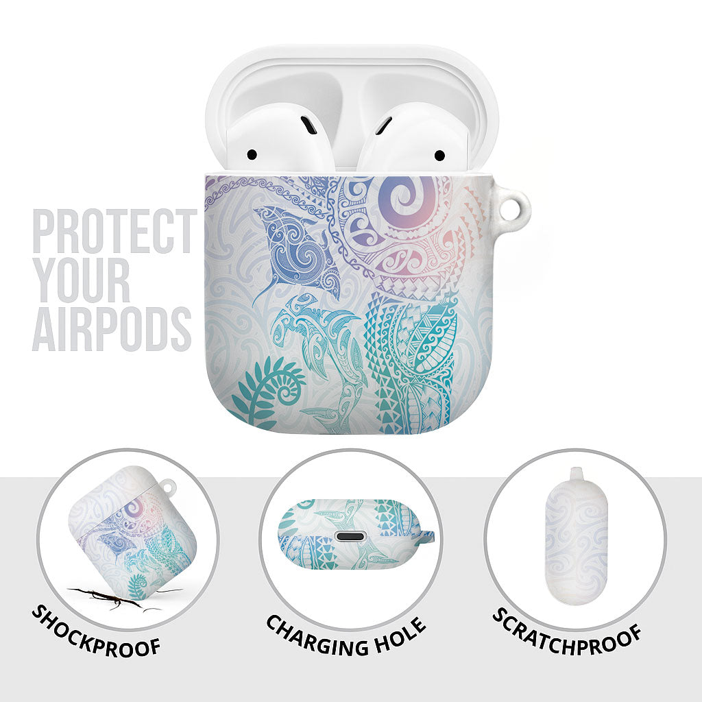 Aotearoa Maori Sea Animals Tribal AirPods Case Manta Ray and Shark Moko Pattern Sweet Pastel