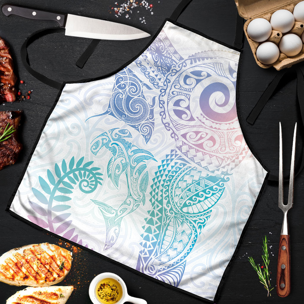 Aotearoa Maori Sea Animals Tribal Apron Manta Ray and Shark Moko Pattern Sweet Pastel