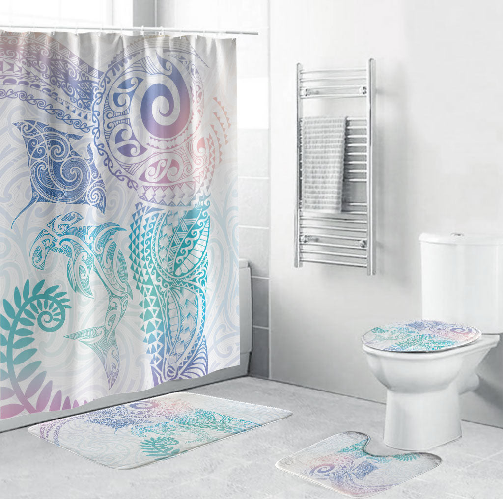 Aotearoa Maori Sea Animals Tribal Bathroom Set Manta Ray and Shark Moko Pattern Sweet Pastel
