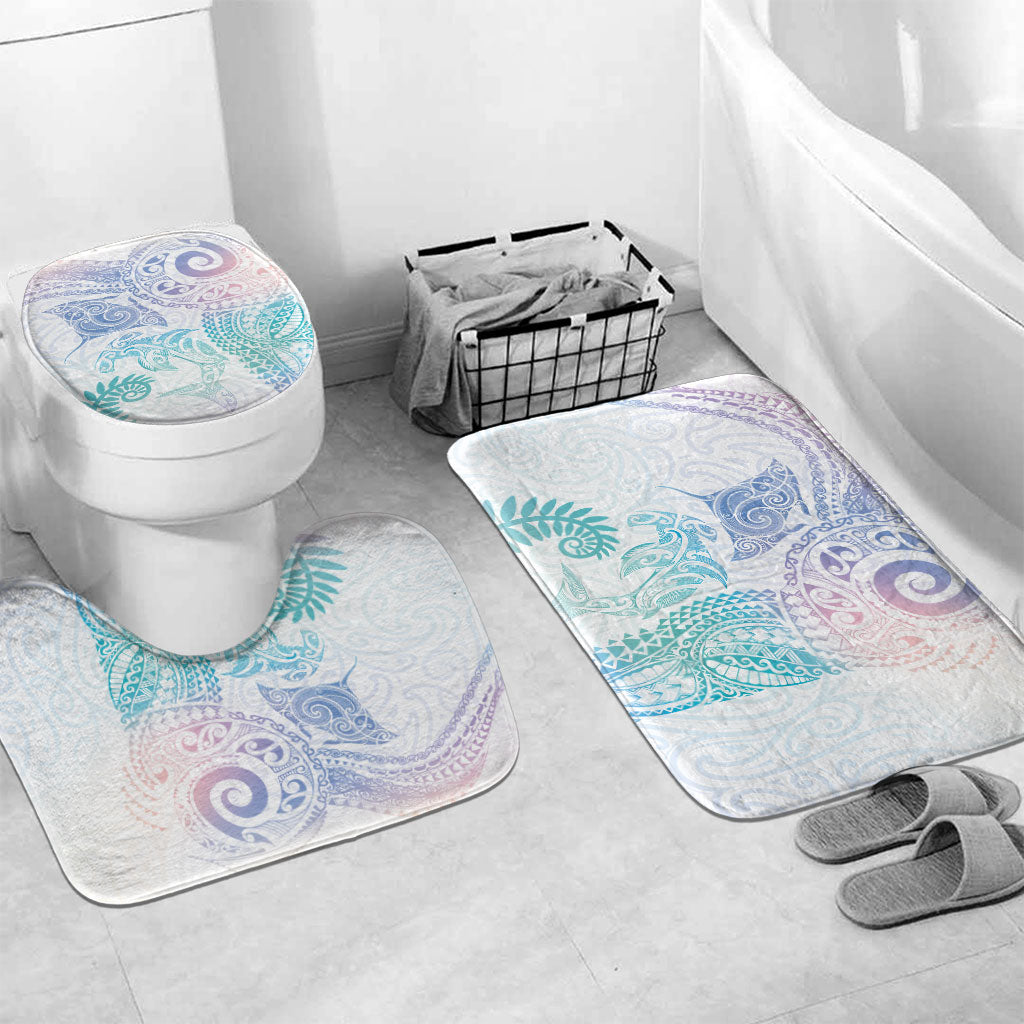 Aotearoa Maori Sea Animals Tribal Bathroom Set Manta Ray and Shark Moko Pattern Sweet Pastel