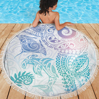 Aotearoa Maori Sea Animals Tribal Beach Blanket Manta Ray and Shark Moko Pattern Sweet Pastel