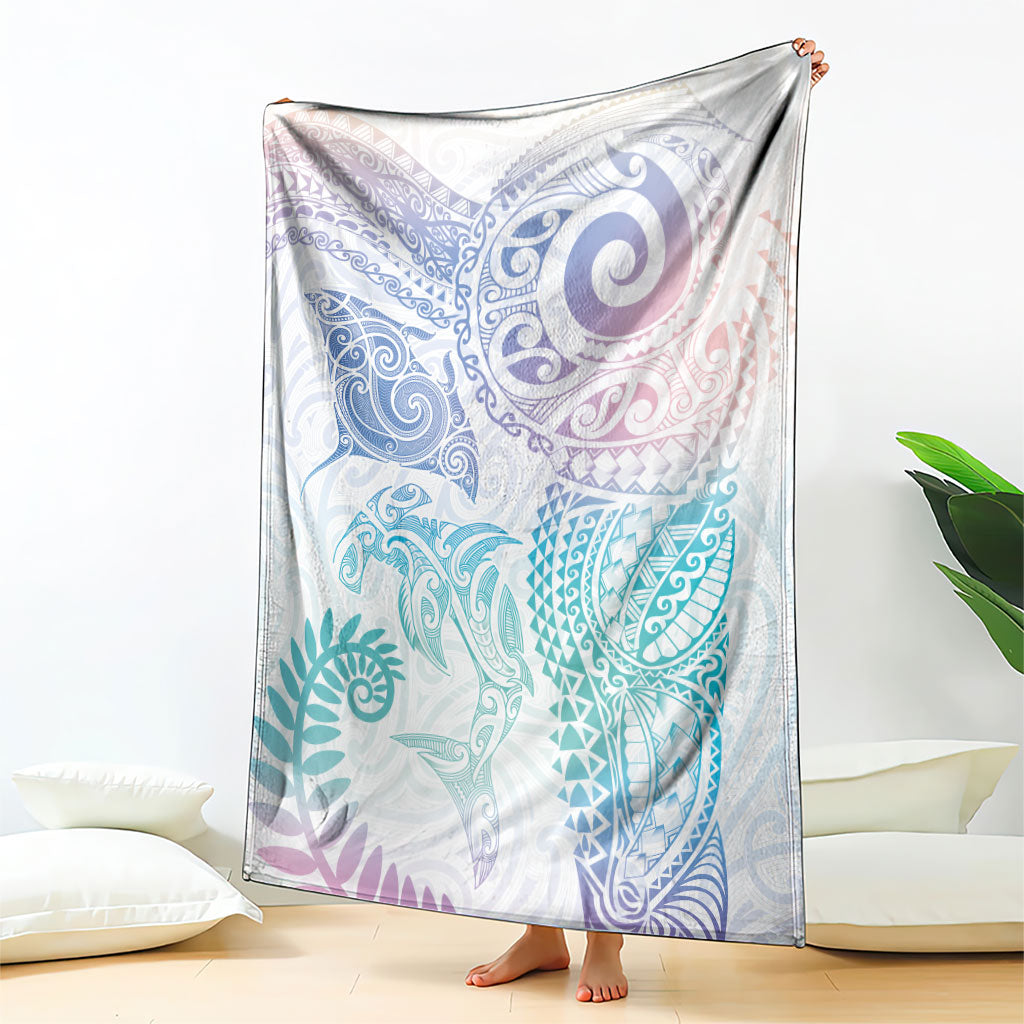 Aotearoa Maori Sea Animals Tribal Blanket Manta Ray and Shark Moko Pattern Sweet Pastel