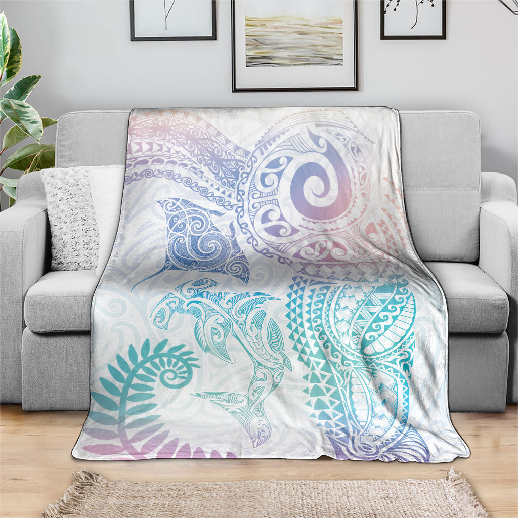 Aotearoa Maori Sea Animals Tribal Blanket Manta Ray and Shark Moko Pattern Sweet Pastel