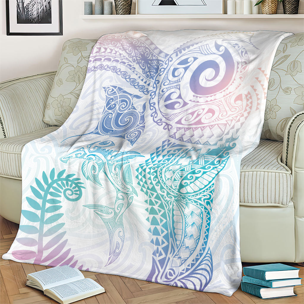 Aotearoa Maori Sea Animals Tribal Blanket Manta Ray and Shark Moko Pattern Sweet Pastel