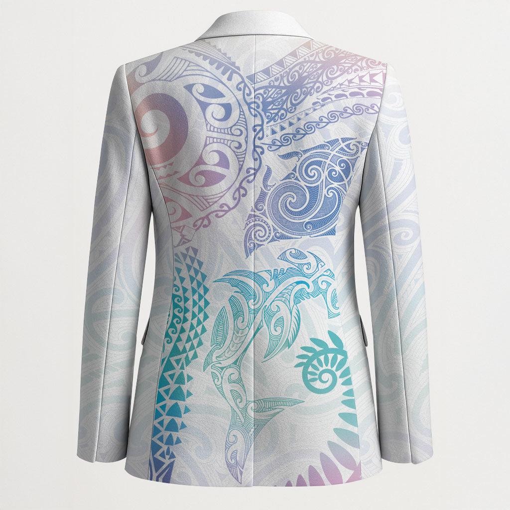 Aotearoa Maori Sea Animals Tribal Blazer Manta Ray and Shark Moko Pattern Sweet Pastel
