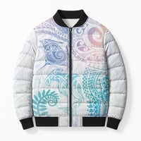 Aotearoa Maori Sea Animals Tribal Bomber Puffer Jacket Manta Ray and Shark Moko Pattern Sweet Pastel