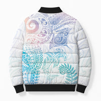 Aotearoa Maori Sea Animals Tribal Bomber Puffer Jacket Manta Ray and Shark Moko Pattern Sweet Pastel
