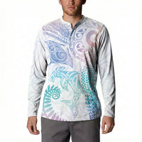 Aotearoa Maori Sea Animals Tribal Button Sweatshirt Manta Ray and Shark Moko Pattern Sweet Pastel