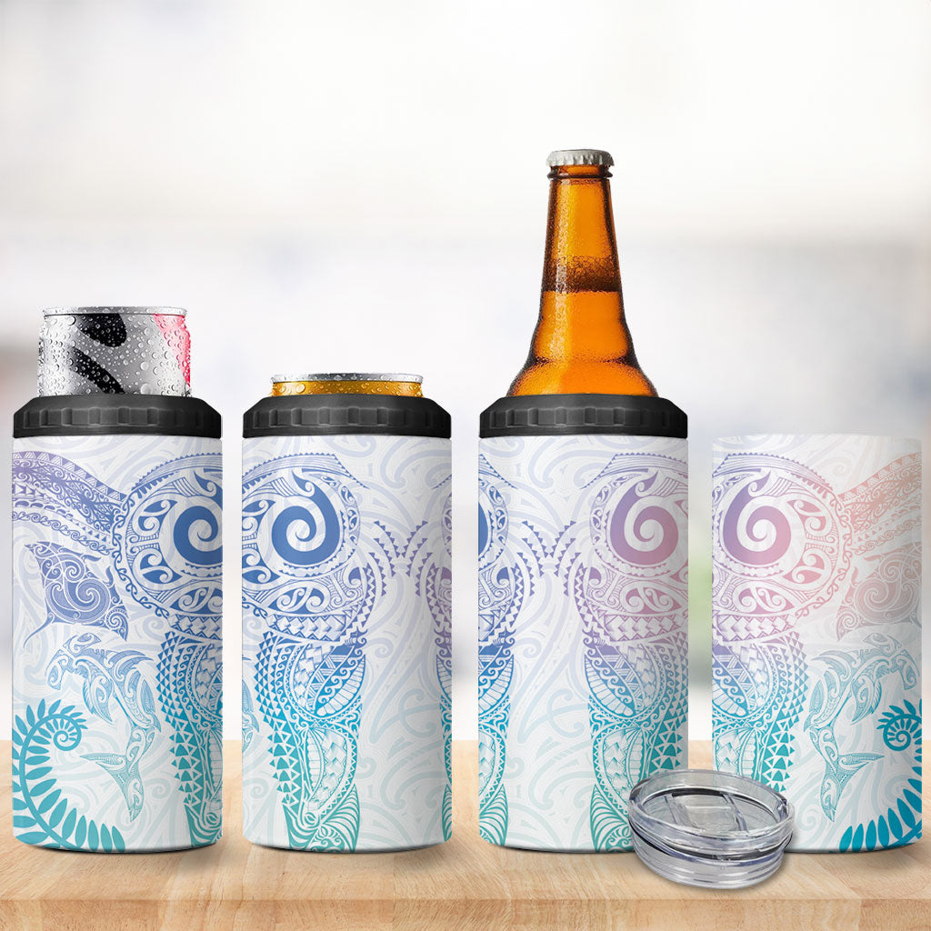 Aotearoa Maori Sea Animals Tribal 4 in 1 Can Cooler Tumbler Manta Ray and Shark Moko Pattern Sweet Pastel LT03 - Polynesian Pride
