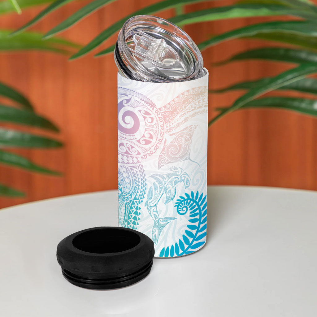 Aotearoa Maori Sea Animals Tribal 4 in 1 Can Cooler Tumbler Manta Ray and Shark Moko Pattern Sweet Pastel LT03 - Polynesian Pride