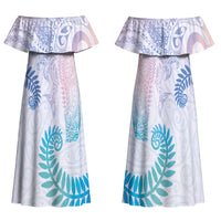 Aotearoa Maori Sea Animals Tribal Couples Matching Off Shoulder Maxi Dress and Hawaiian Shirt Manta Ray and Shark Moko Pattern Sweet Pastel LT03 - Polynesian Pride