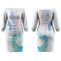 Aotearoa Maori Sea Animals Tribal Couples Matching Off The Shoulder Long Sleeve Dress and Long Sleeve Button Shirt Manta Ray and Shark Moko Pattern Sweet Pastel LT03 - Polynesian Pride