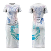 Aotearoa Maori Sea Animals Tribal Couples Matching Short Sleeve Bodycon Dress and Long Sleeve Button Shirt Manta Ray and Shark Moko Pattern Sweet Pastel LT03 - Polynesian Pride