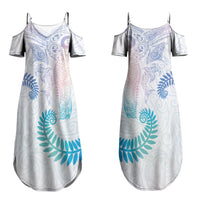 Aotearoa Maori Sea Animals Tribal Couples Matching Summer Maxi Dress and Hawaiian Shirt Manta Ray and Shark Moko Pattern Sweet Pastel LT03 - Polynesian Pride