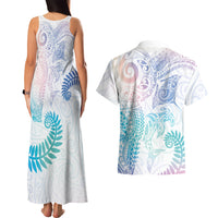Aotearoa Maori Sea Animals Tribal Couples Matching Tank Maxi Dress and Hawaiian Shirt Manta Ray and Shark Moko Pattern Sweet Pastel LT03 - Polynesian Pride