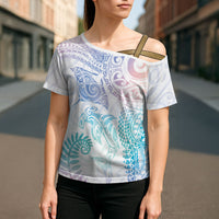 Aotearoa Maori Sea Animals Tribal Cross Shoulder Shirt Manta Ray and Shark Moko Pattern Sweet Pastel