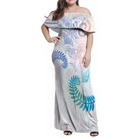 Aotearoa Maori Sea Animals Tribal Family Matching Off Shoulder Maxi Dress and Hawaiian Shirt Manta Ray and Shark Moko Pattern Sweet Pastel LT03 Mom's Dress Multicolor - Polynesian Pride