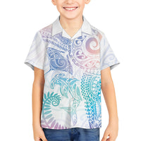Aotearoa Maori Sea Animals Tribal Family Matching Off Shoulder Maxi Dress and Hawaiian Shirt Manta Ray and Shark Moko Pattern Sweet Pastel LT03 Son's Shirt Multicolor - Polynesian Pride