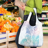 Aotearoa Maori Sea Animals Tribal Grocery Bag Manta Ray and Shark Moko Pattern Sweet Pastel